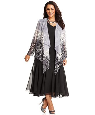 SL Fashions Plus Size Dress and Jacket, Sleeveless Tea-Length - Dresses ...