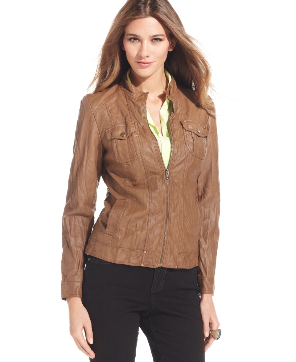 GUESS Jacket, Faux Leather Motorcycle   Womens Jackets & Blazers