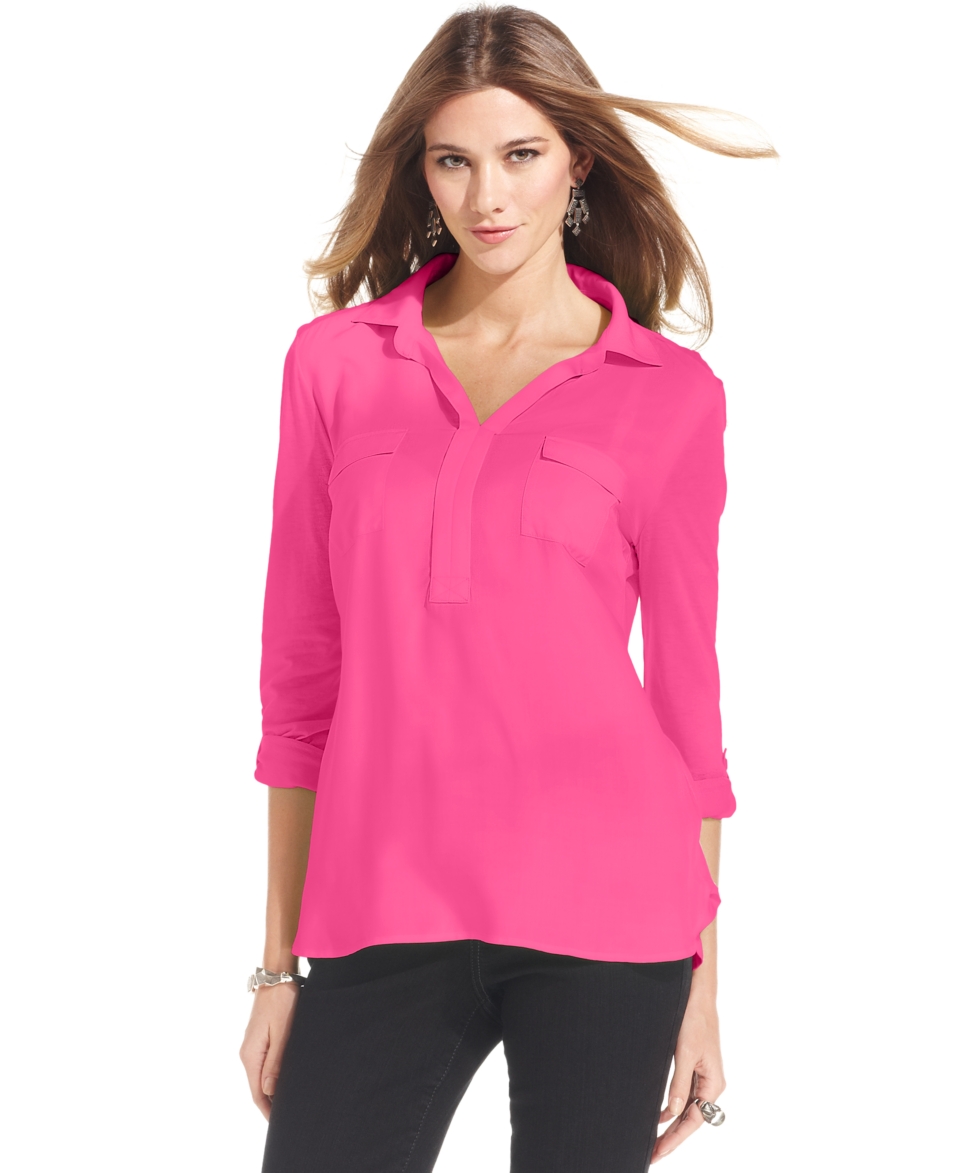 Style&co. Top, Long Sleeve Polo Blouse