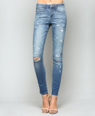 mid rise distressed skinny jeans