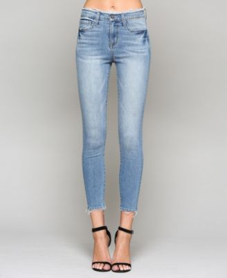 high waisted frayed jeans