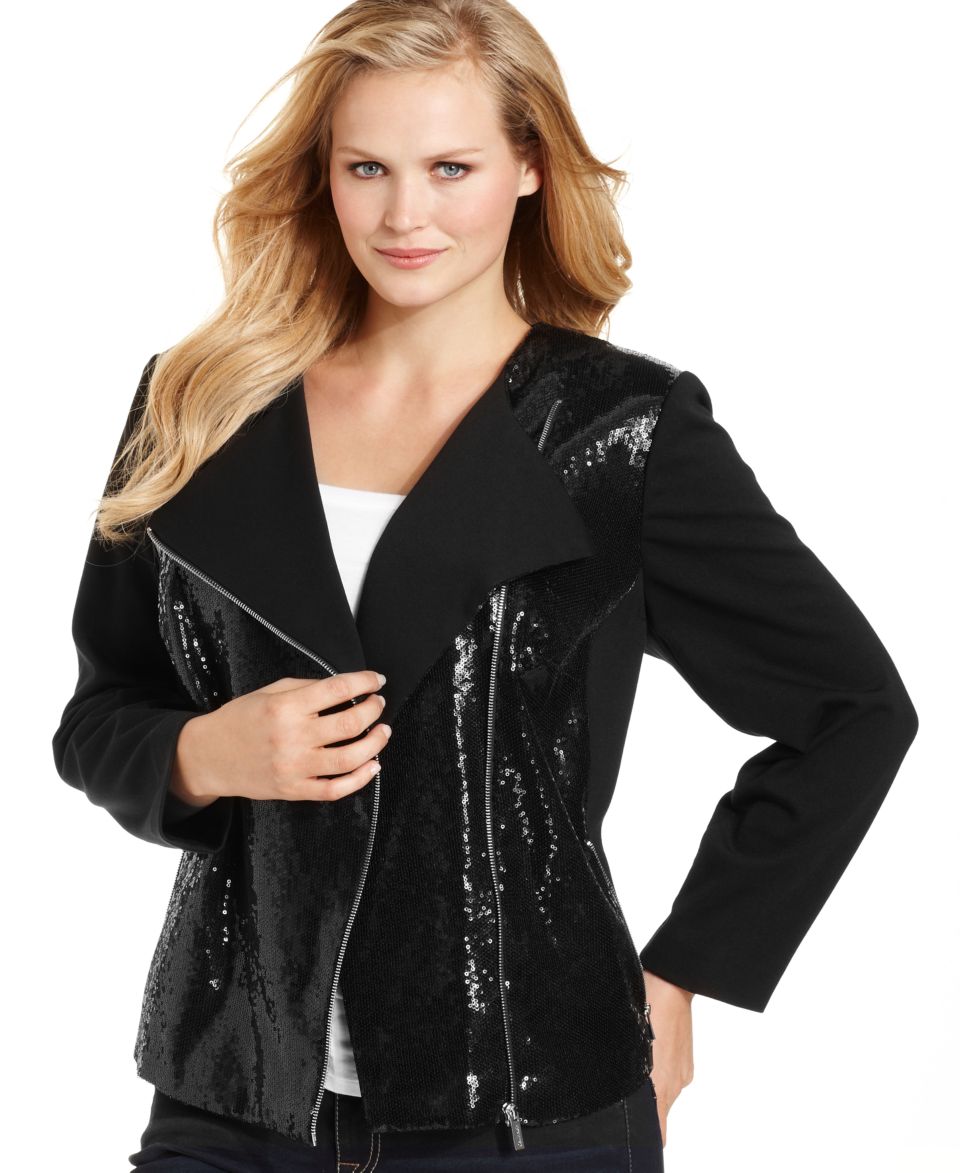 Calvin Klein Plus Size Jacket, Sequin Motorcycle   Jackets & Blazers   Plus Sizes