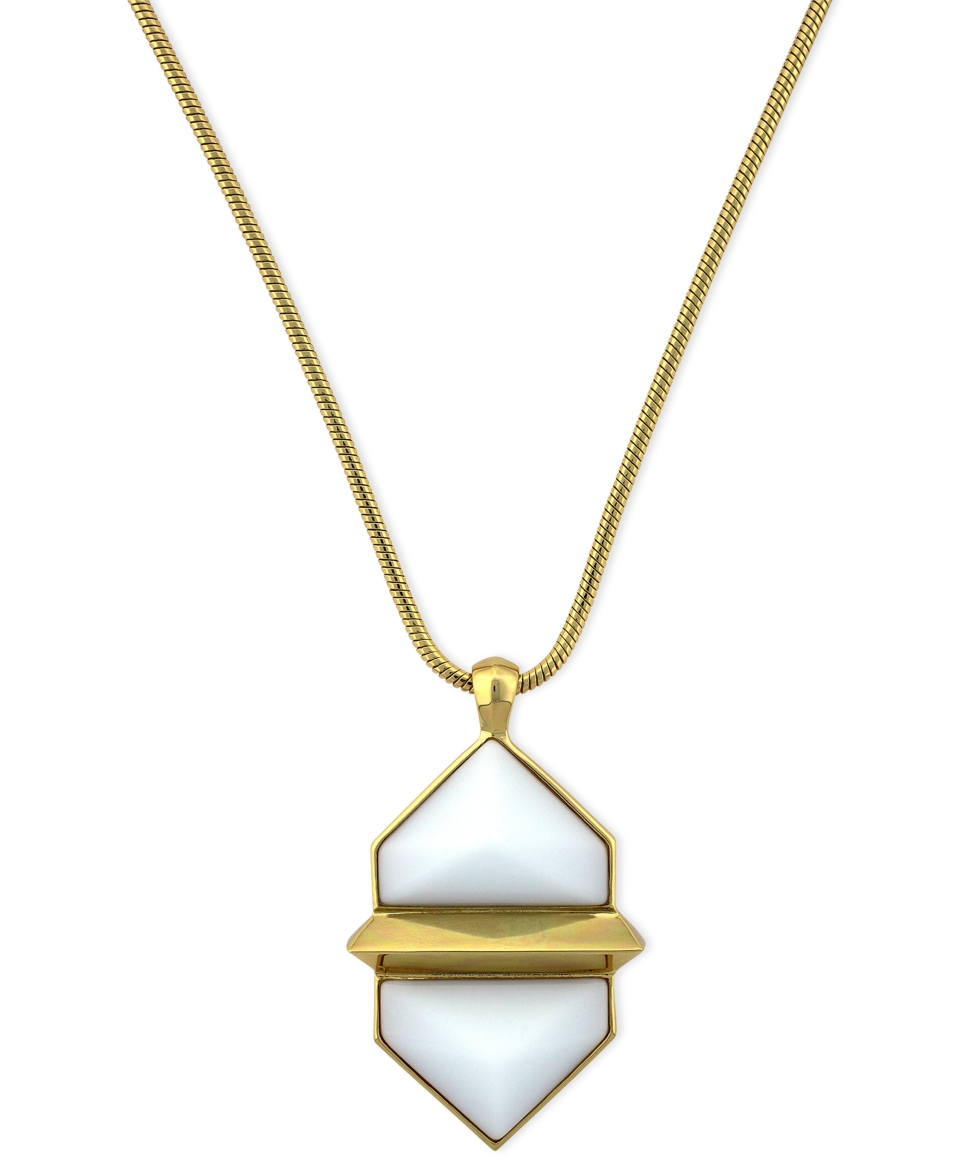 NEW Vince Camuto Necklace, Gold Tone White Double Pentagon Pendant