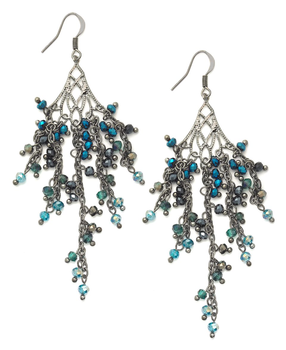 by Ali Khan Earrings, Hematite Tone Ombre Peacock Glass Bead