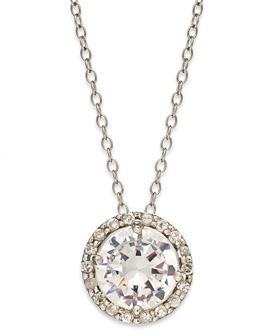 CRISLU Necklace, Platinum over Sterling Silver Cubic Zirconia Bezel