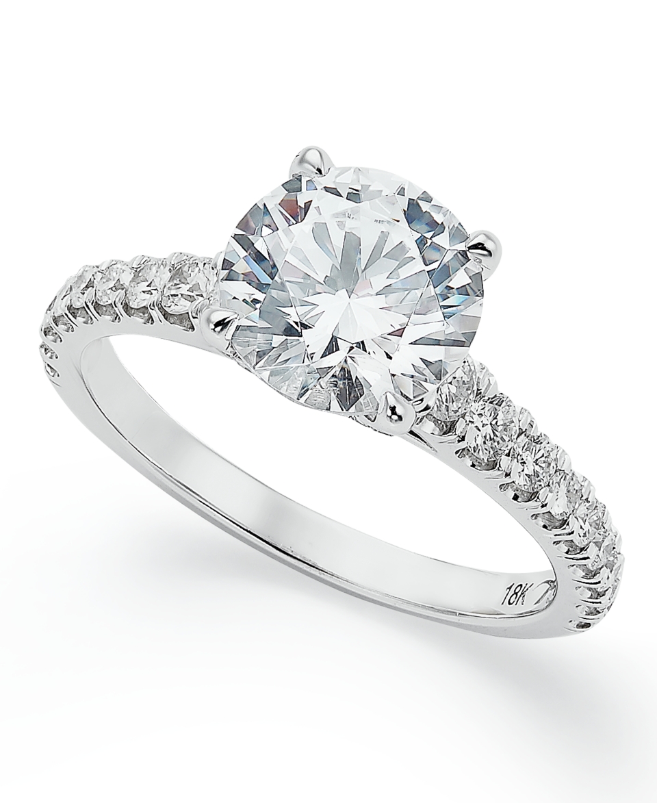 X3 Diamond Ring, 18k White Gold Certified Diamond Pave Solitaire