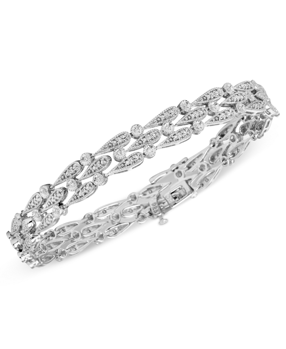 Diamond Bracelet, Sterling Silver Diamond Teardrop 3 Row Bracelet (1/2
