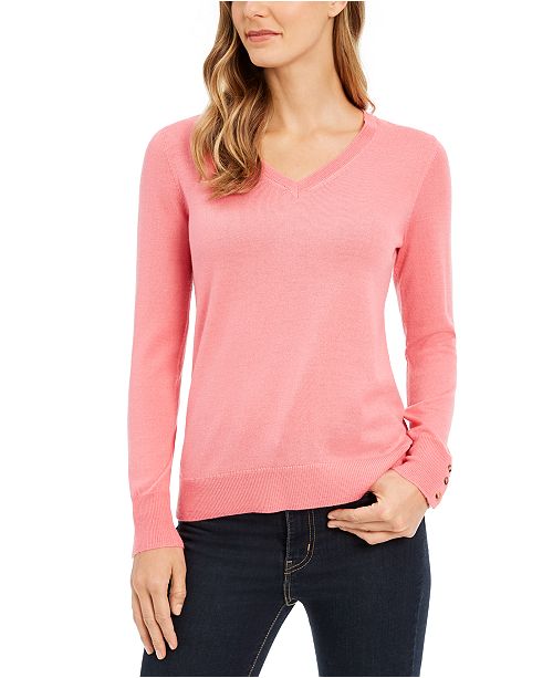 Charter Club Merino Wool Button Cuff V Neck Sweater Created For Macy S Reviews Sweaters Women Macy S