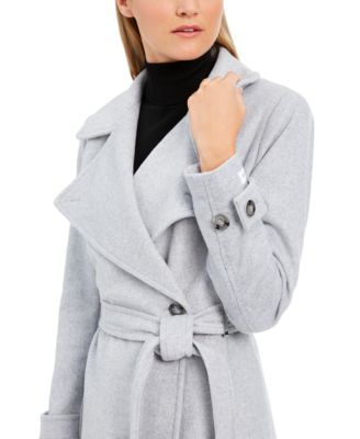 calvin klein belted wrap coat black