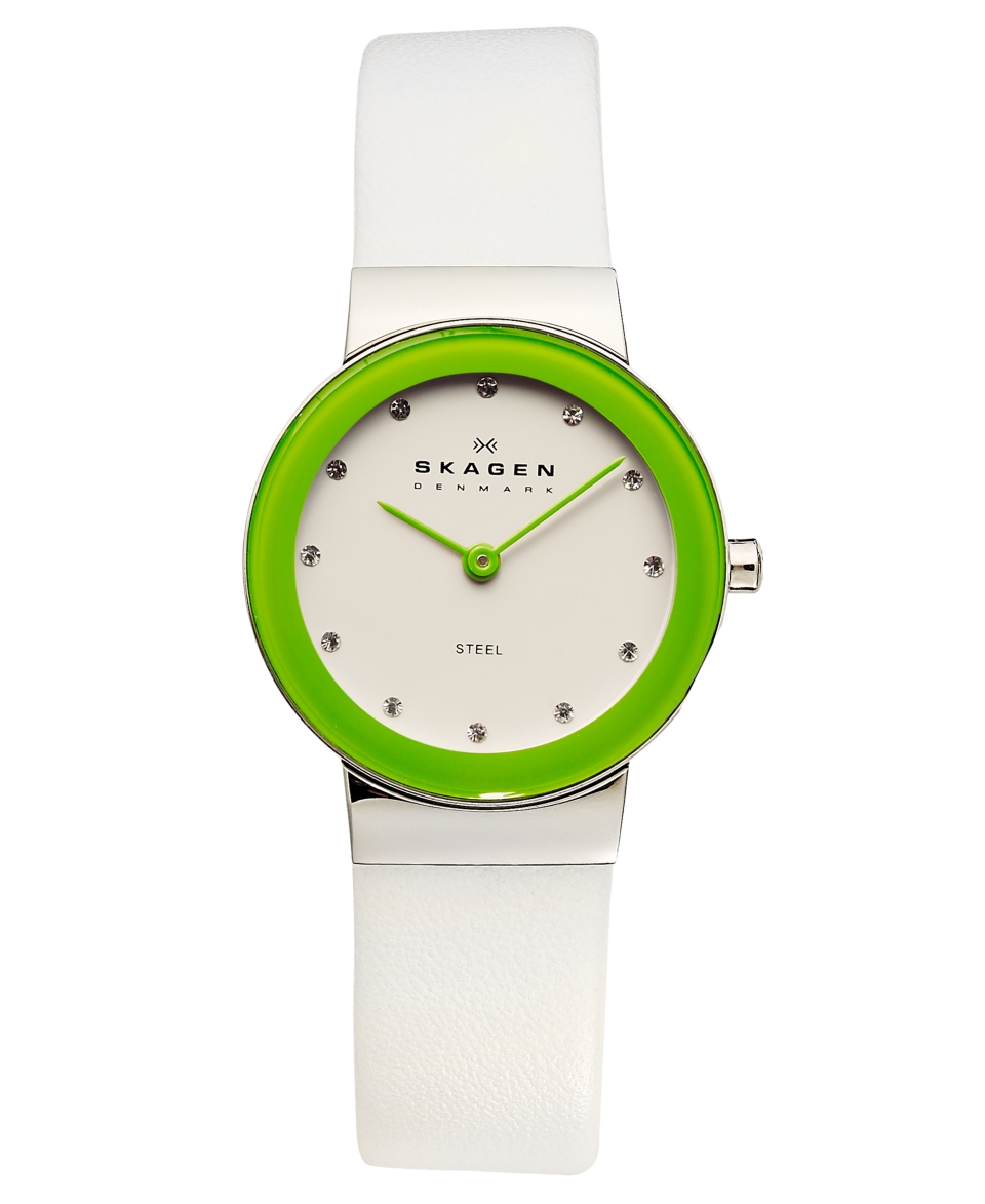 Skagen Denmark Watch, Womens White Leather Strap 26mm SKW2024