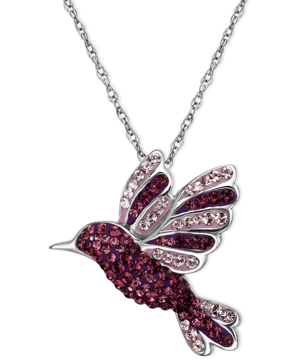Kaleidoscope Sterling Silver Necklace, Purple Swarovski Crystal Hummingbird Pendant (9/10 ct. t.w.)   Necklaces   Jewelry & Watches