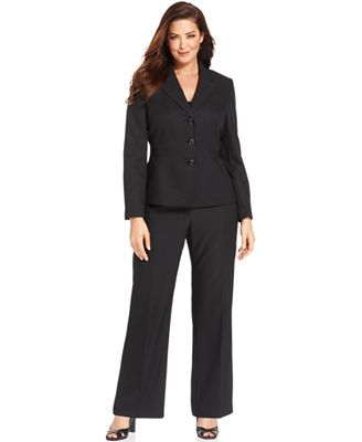 Le Suit Plus Size Pinstripe Blazer & Trousers - Wear to Work - Plus ...
