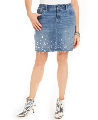 denim skirt with rhinestones