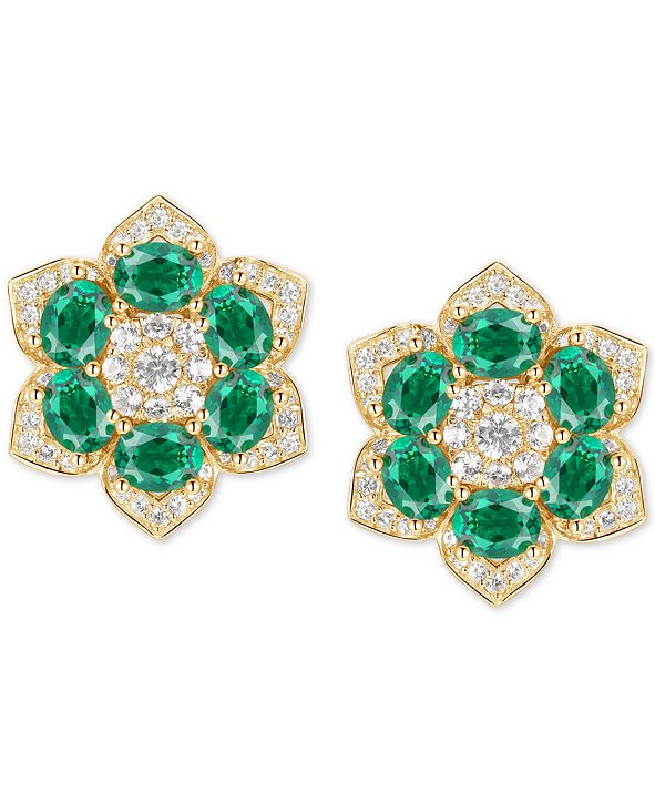 Macy's Emerald (13/4 ct. t.w.) & Diamond (1/2 ct. t.w.) Flower Stud