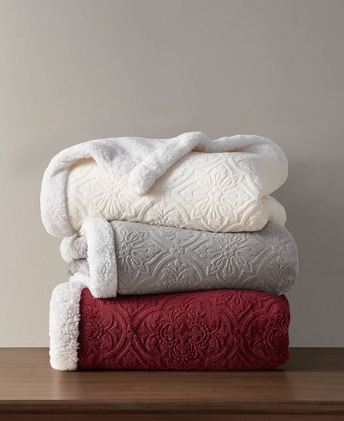 Martha Stewart Collection Solid Reversible Sherpa Throw, Created for