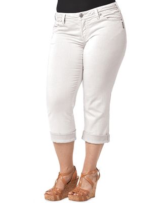 Silver Jeans Plus Size Jeans, Suki Capri, White Wash - Jeans - Plus ...