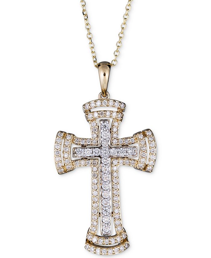 Macy's Diamond Cross Pendant Necklace (1/2 ct. t.w.) in 14k Gold