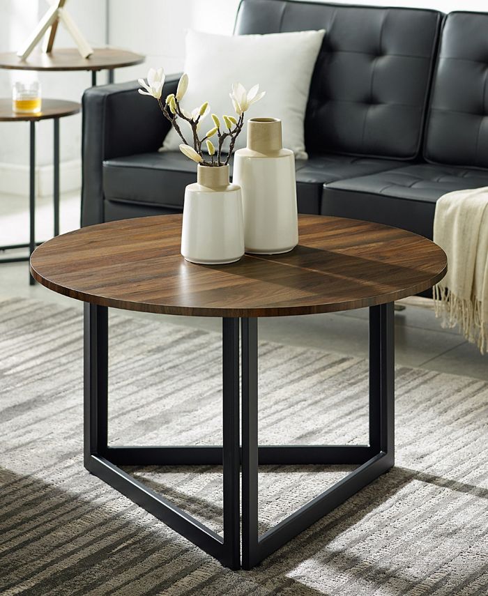 Walker Edison Modern Metal Base Round Coffee Table & Reviews