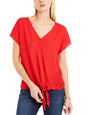 red chiffon shirt