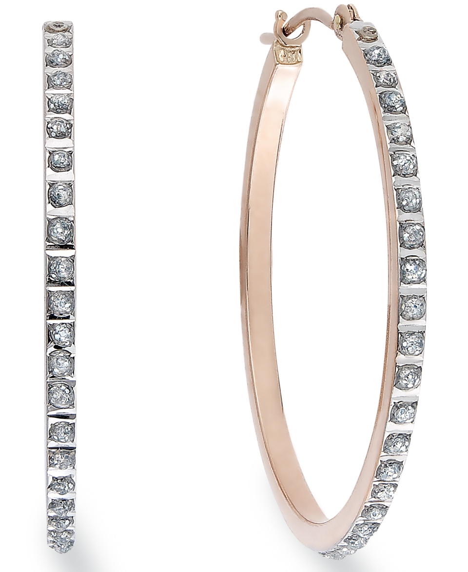 14k Rose Gold Earrings, Diamond Accent Large Hoop Earrings   Earrings   Jewelry & Watches