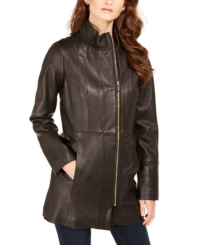 Cole Haan Asymmetrical Leather Jacket & Reviews - Coats - Women - Macy's