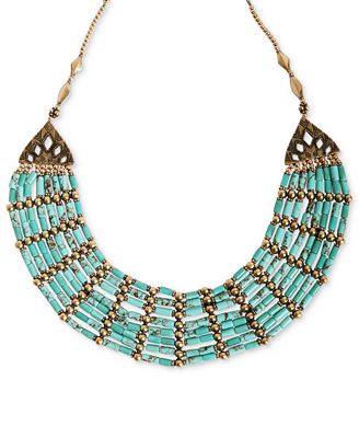 Lucky Brand Necklace, Gold-Tone Turquoise Beaded Tribal Necklace ...