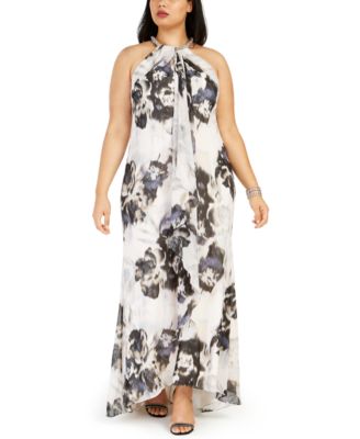 calvin klein plus size ruffled halter gown