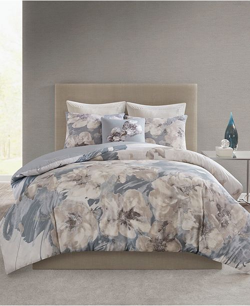 Natori Casa Nouveau King Cal King 3 Piece Metallic Print Cotton Comforter Set Reviews Bedding Collections Bed Bath Macy S