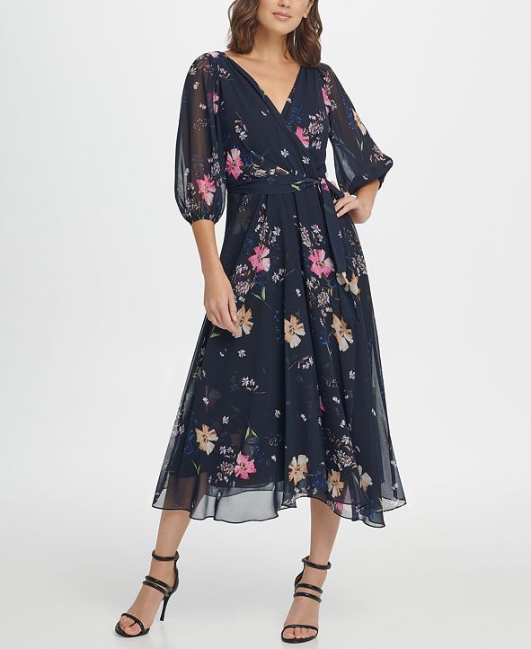 DKNY Balloon Sleeve Chiffon Midi Dress & Reviews Dresses Women Macy's