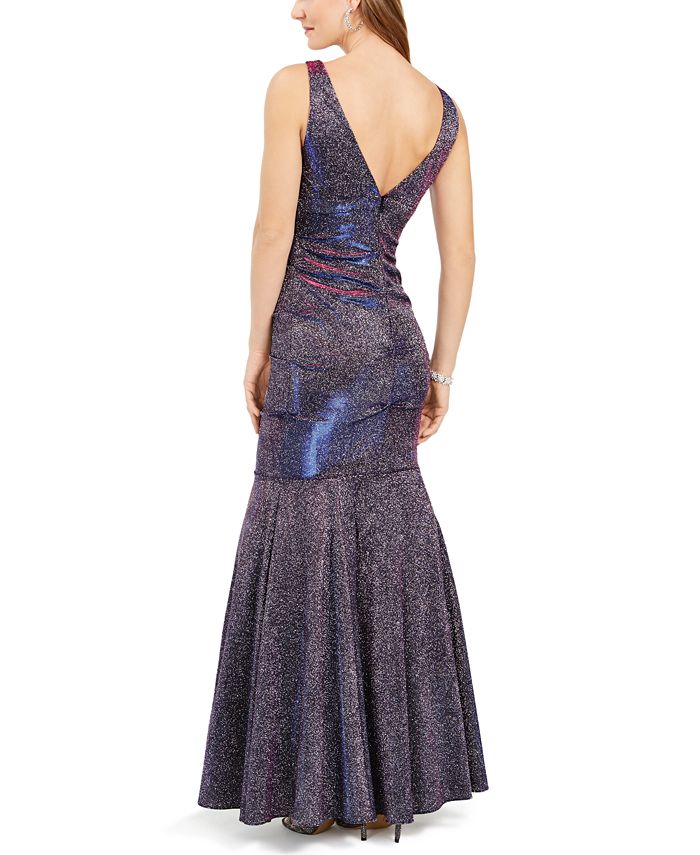xscape off the shoulder glitter gown