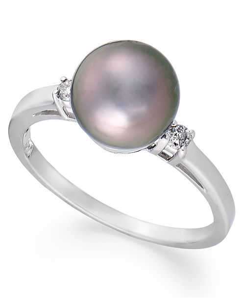 Macy S 14k White Gold Ring Tahitian Pearl 8mm And Diamond Accent Ring Reviews Rings Jewelry Watches Macy S