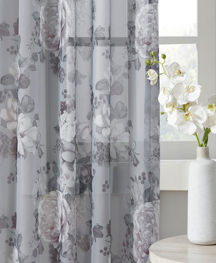 Madison Park Simone 50" x 84" Printed Floral Twist Top Sheer Curtain