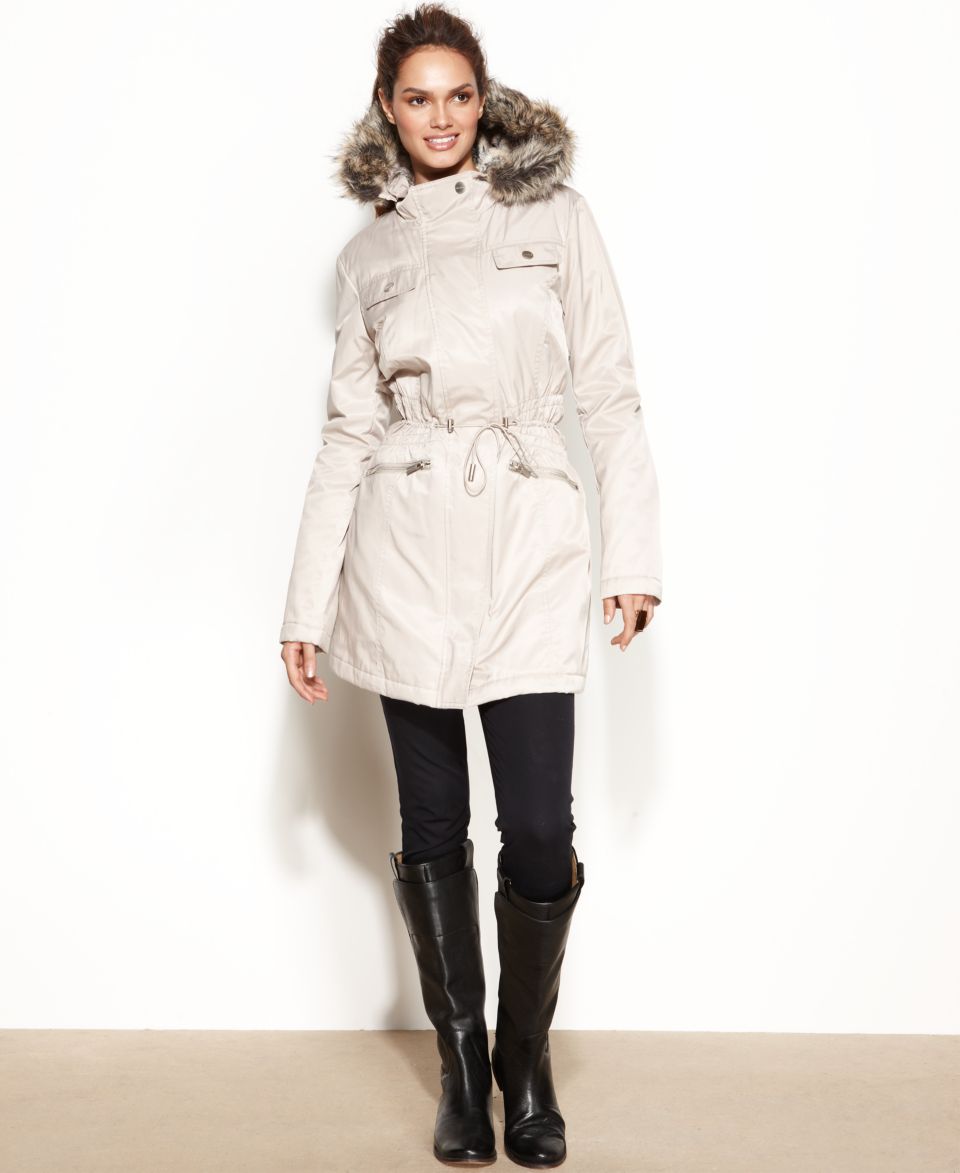 Kenneth Cole Reaction Hooded Faux Fur Trim Parka Coat   Coats   Women