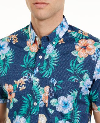 Club Room Men's Dot Floral Tropical Print Short Sleeve Shirt, Created ...