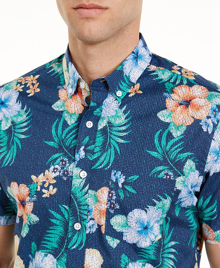 Club Room Men's Dot Floral Tropical Print Short Sleeve Shirt, Created ...