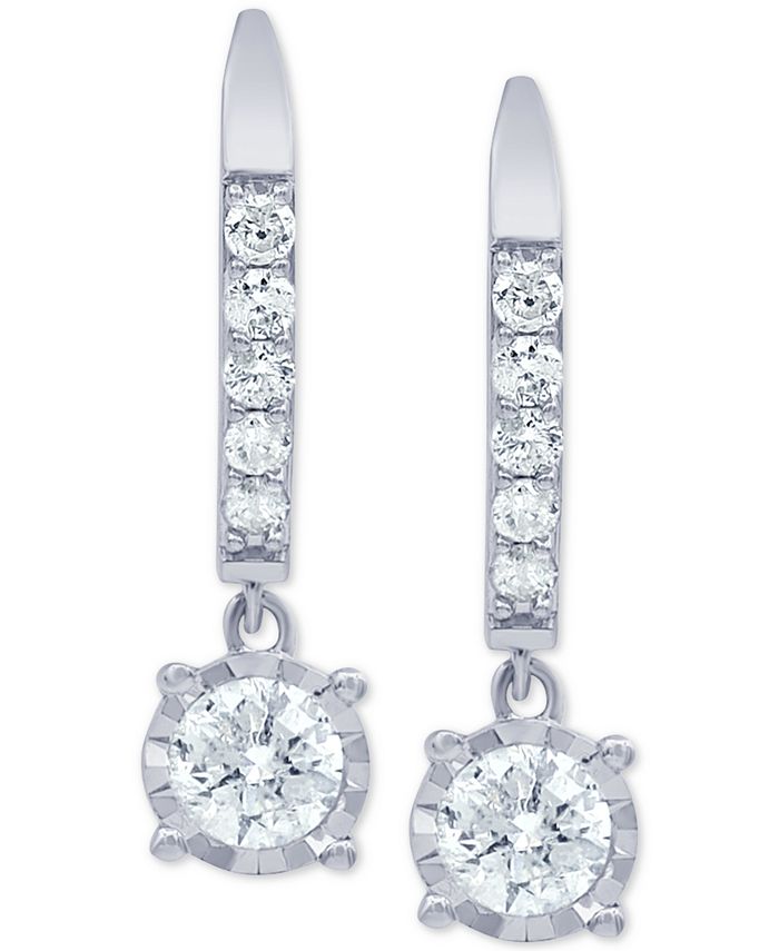 Macy's Diamond Drop Leverback Earrings (1 ct. t.w.) in 14k White Gold & Reviews - Earrings
