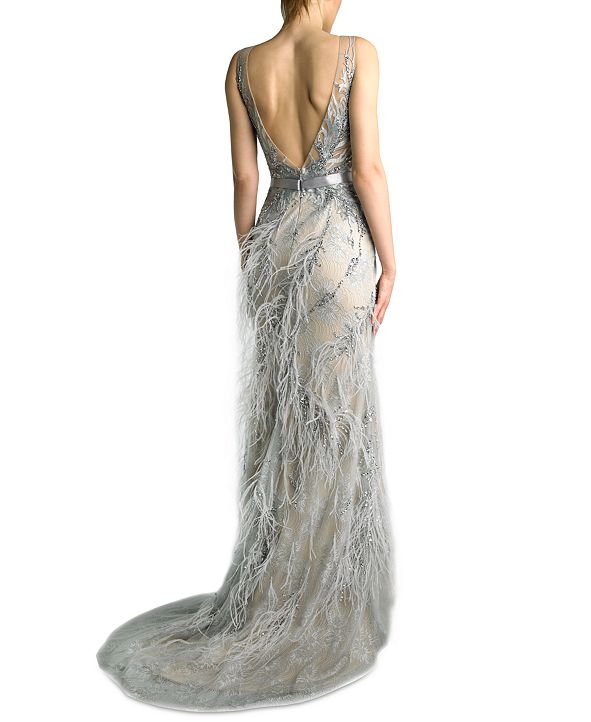 basix feather embellished gown
