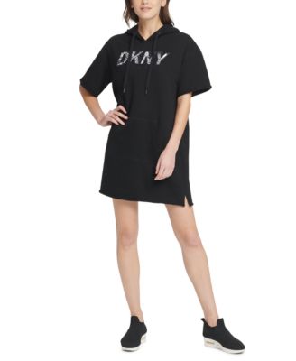 dkny sport logo hooded sweatshirt dress