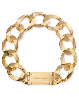 Michael Kors Gold-Tone Chain Link Logo Plate Collar Necklace - Jewelry ...
