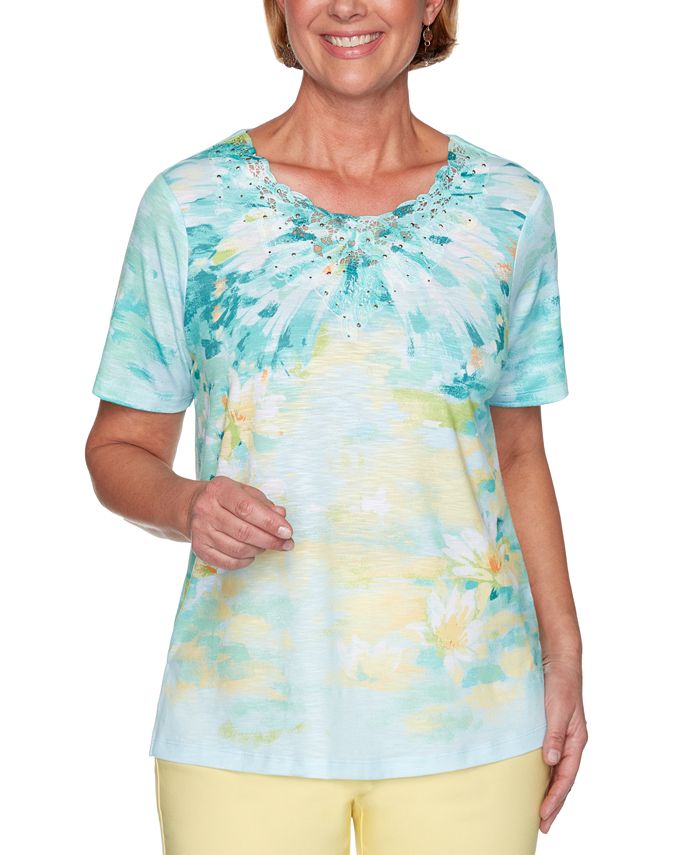 Alfred Dunner Spring Lake Printed Lace-Trim Top & Reviews - Tops ...