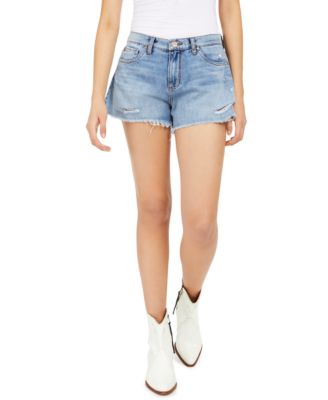 high rise ripped denim shorts