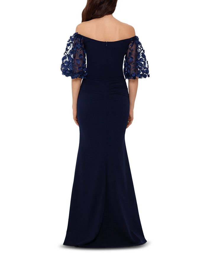 xscape floral ruffled gown