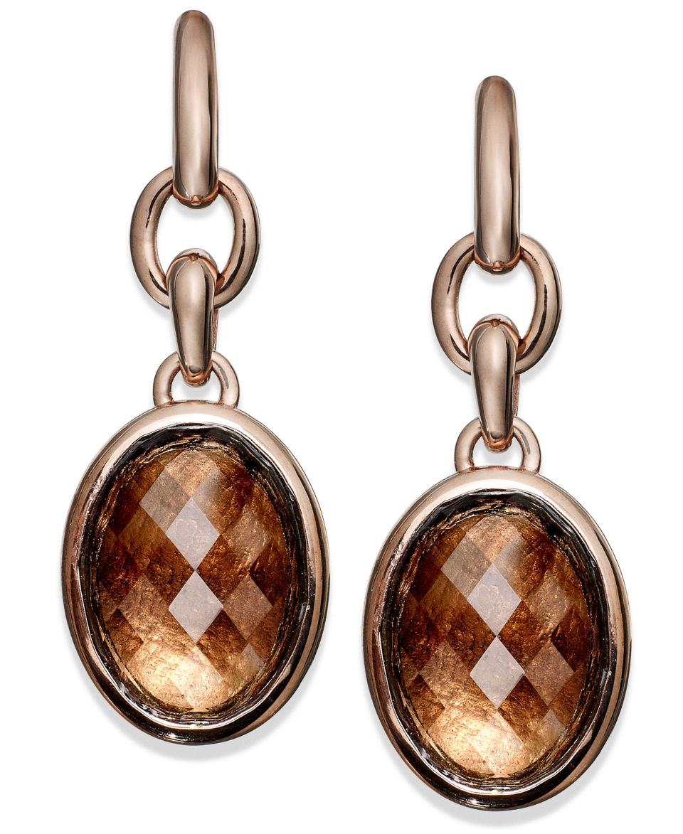 Bronzarte Smoky Quartz Oval Earrings (16 3/4 ct. t.w.) in 18k Rose Gold over Bronze   Earrings   Jewelry & Watches