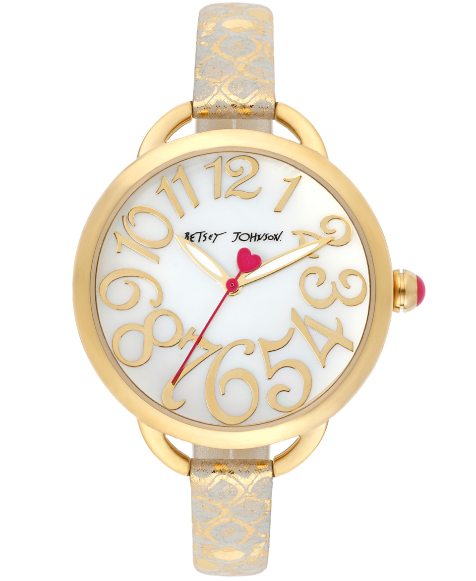Betsey Johnson Watch, Womens Light Gold Metallic Leather Strap 39mm BJ00067 26   Watches   Jewelry & Watches