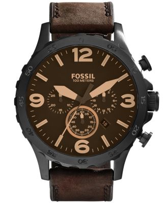 Мужские часы Fossil с кожаным ремешком Nate Brown на 50 мм