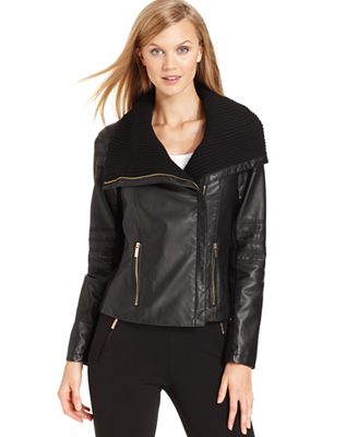 Calvin Klein Faux-Leather Shawl-Collar Bomber Jacket - Coats - Women ...