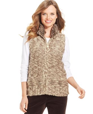 Charter Club Petite Sweater, Sleeveless Marled-Knit Metallic Faux-Fur ...