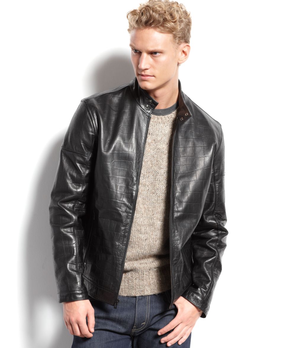 Calvin Klein Jacket, Mens Leather Moto Jacket   Coats & Jackets   Men