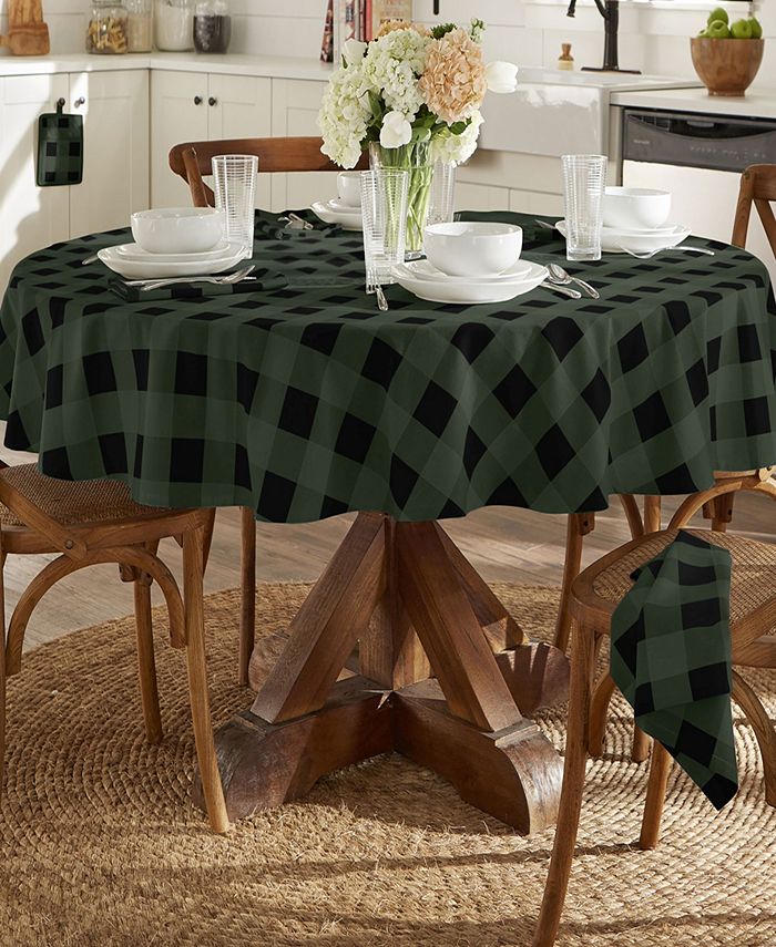 Elrene Farmhouse Living Holiday Buffalo Check Round Tablecloth 70