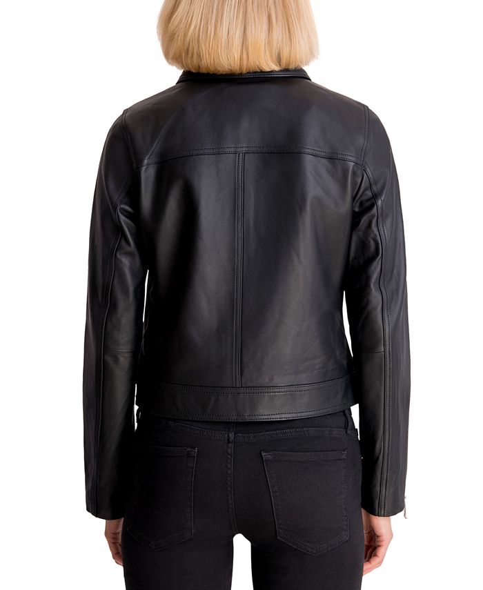 Michael Kors Petite Cropped Leather Moto Jacket & Reviews - Coats ...